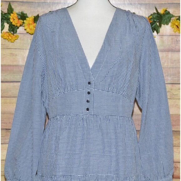 Simplee Plus Prairie Dress Womens 1XL Blue Gingham Plaid Tiered Cottage Buttons - Picture 2 of 8